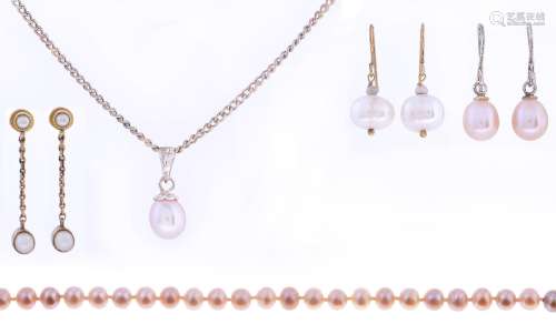 Two pairs of cultured pearl earrings, a necklace and necklet...