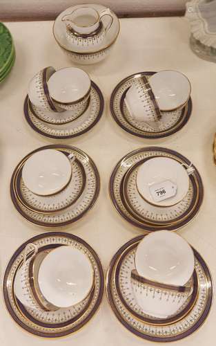 A Copeland cobalt and gilt bordered bone china tea service, ...