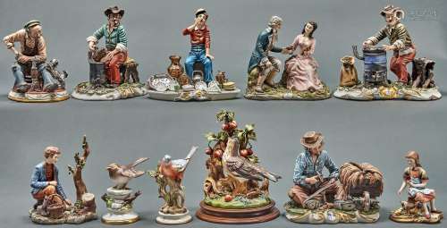 Eleven various Capo Di Monte figures, groups and models of b...