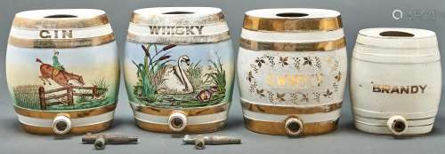Two Victorian gilt earthenware spirit barrels, late 19th c, ...