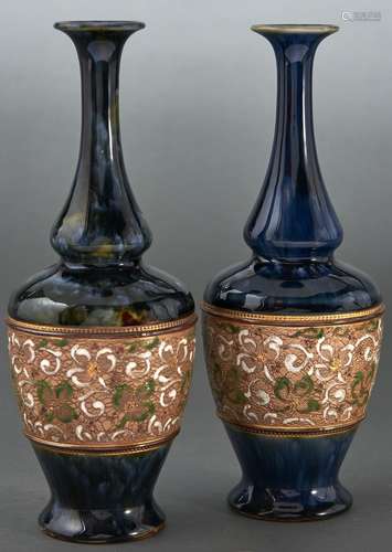 Two similar Doulton ware vases, c1900, 26cm h, impressed mar...