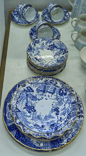 A Royal Crown Derby blue printed bone china Mikado pattern t...