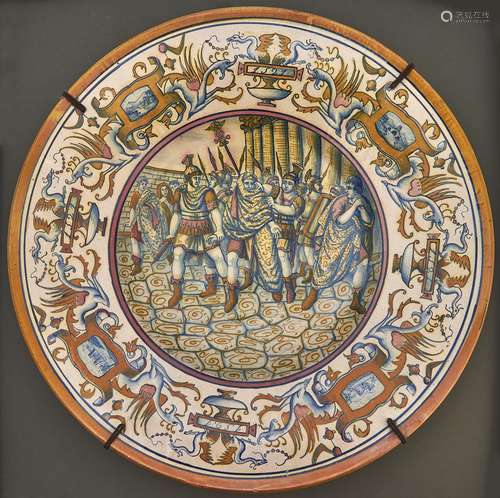 An Italian revivalist maiolica dish, late 19th c, in early 1...