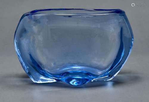 A Whitefriars sapphire blue glass lobed bowl, designed by Ja...