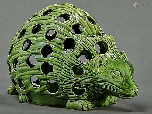 A Wedgwood type green glazed earthenware hedgehog crocus pot...