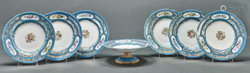 An English porcelain dessert service, c1860, in Sevres style...