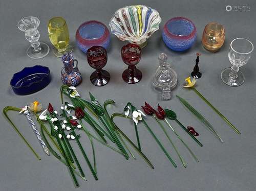 A collection of miniature coloured glass articles, late 19th...