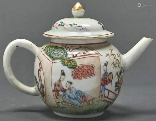 A Chinese famille rose globular teapot and cover, Qing dynas...