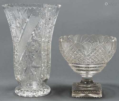 A cut glass bowl on square foot, in Regency style, early 20t...