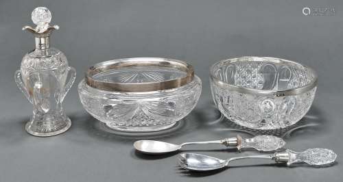 An oval silver mounted cut glass bowl, early 20th c, 26.5cm ...