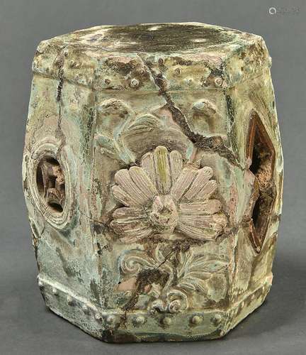 A Chinese miniature hexagonal earthenware stool, Ming dynast...