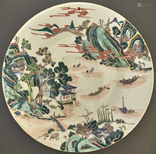 A Chinese famille verte dish, Qing dynasty, Kangxi mark, 19t...