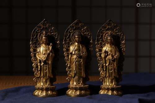 明 銅鎏金三尊佛像