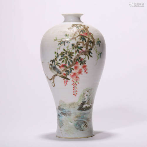 A Chinese Porcelain Bird and Floral Meiping Vase