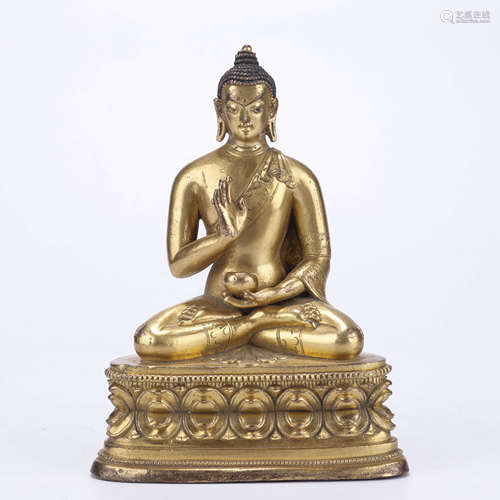 A Chinese Gilt-Bronze Sakyamuni Statue