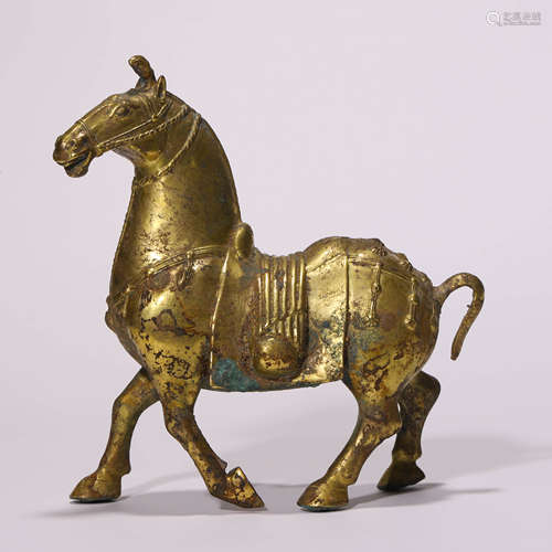 A Tang Dynasty Chinese  Gilt-Bronze Horse