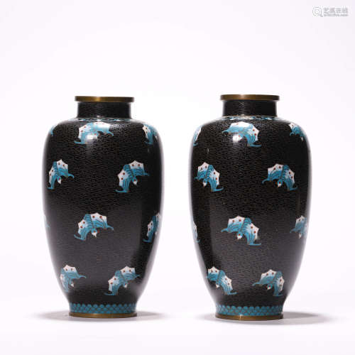 A Pair of Chinese Cloisonne Enamel Vases