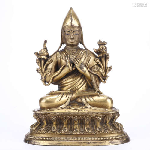 A Chinese Gilt-Bronze Guru Statue