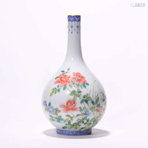A Chinese Porcelain Enamell Painted Floral Vase Marked Qian ...