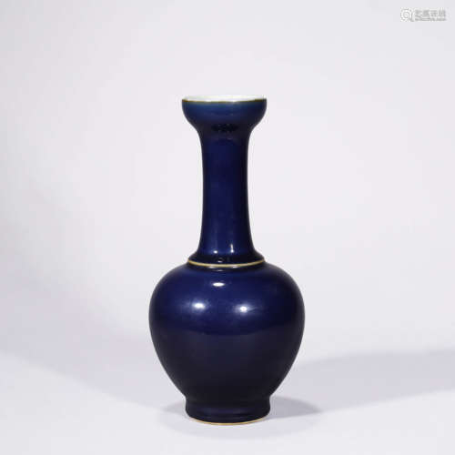 A Chinese Porcelain Blue-Glazed Vase Marked Kang Xi