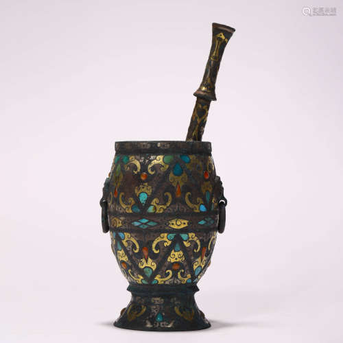 A Chinese Zhan Guo Period Gold and Silver Inlaid Medicine Ve...