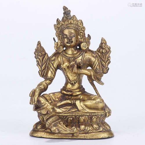 A Chinese Gilt-Bronze Green Tara Statue