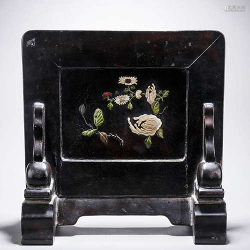 A Chinese Gems Inlaid Table Screen