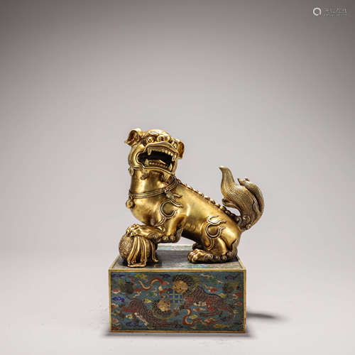 A Chinese Cloisonne Enamel Lion Seal