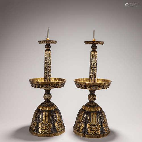 A Pair of Chinese Cloisonne Enamel Candle Holders Marked Qia...