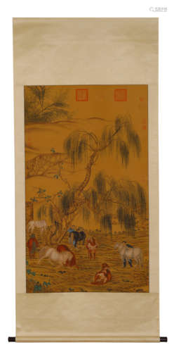 A Chinese Scroll Painting by Lang Shi Ning