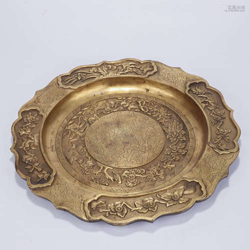 A Chinese Gilt-Bronze Lobed Dish