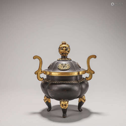 A Chinese Gilt-Bronze Dragon Censer Marked Ming