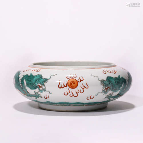 A Chinese Porcelain Wucai Dragon Washer