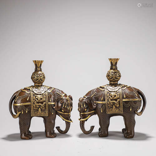 A Pair of Chinese Cloisonne Enamel Elephants