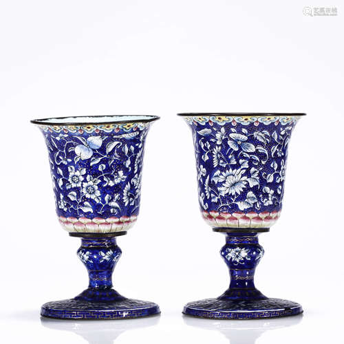 A Pair of Chinese Enamel Painted Peaches Cups