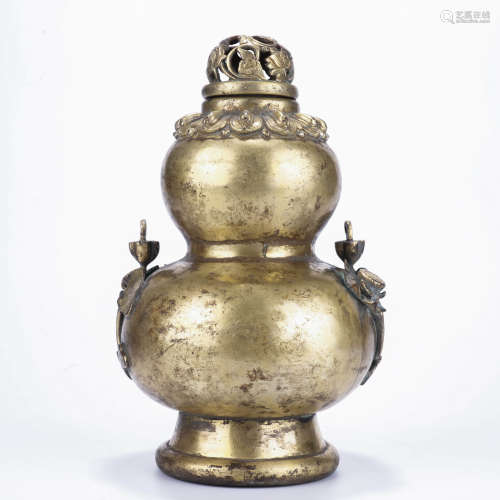 A Chinese Gilt-Bronze Double-Gourd Vase