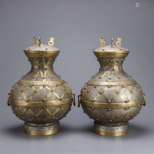 A Pair of Chinese Floral Vases and Covers