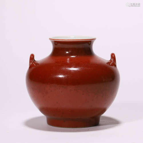 A Chinese Porcelain Red-Glazed Vase Marked Qian Long