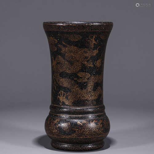 A Chinese Lacquer Gilding Dragon Brush Pot Marked Kui Sheng