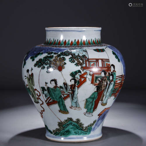 A Chinese Porcelain Wucai Story Jar