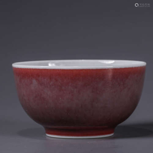 A Chinese Porcelain Red-Glazed Bowl Marked Yong Zheng