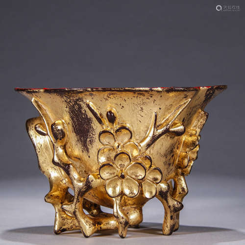 A Chinese Zitan Cup with Brushed Gold