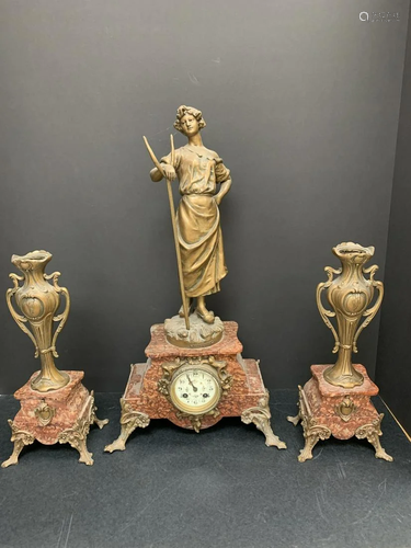 Set of Mantel clock sculpture -signed by George Omer