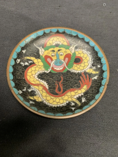 Small cloisonne plate with dragon image