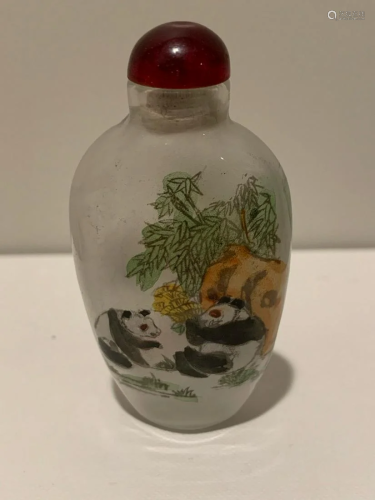 Reverse painted panda bear snuff bottle