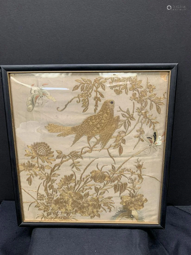 Framed Chinese gold thread embroidery