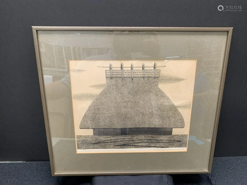 Framed Tanaka Ryohei limited edition etching,