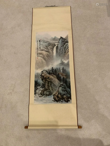 Chinese scroll art - waterfall landscape