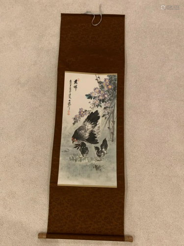 Chinese scroll art - Hen and chicks
