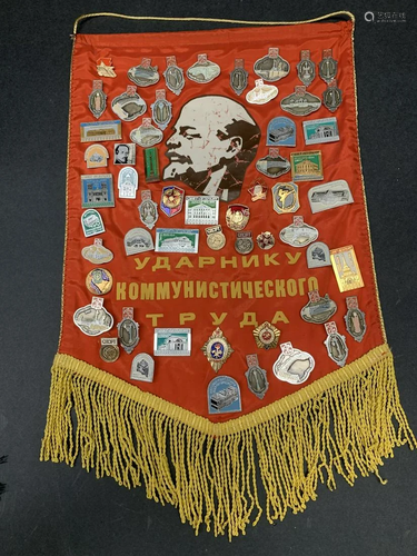 Mix of Russian pins on a banner